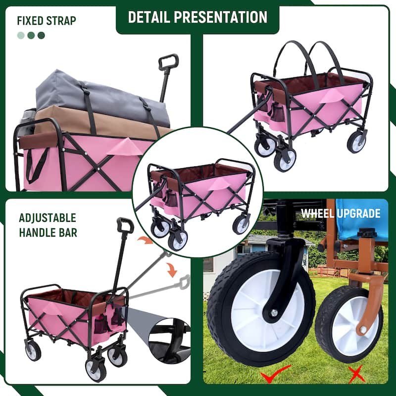 Collapsible Foldable Wagon Cart with strapping system Beach Wagon, Utility Cart for Camping Supports 225lbs