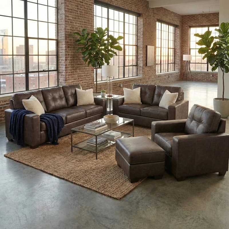 Roundhill Furniture Holmes Leather 4-Piece Living Room Set
