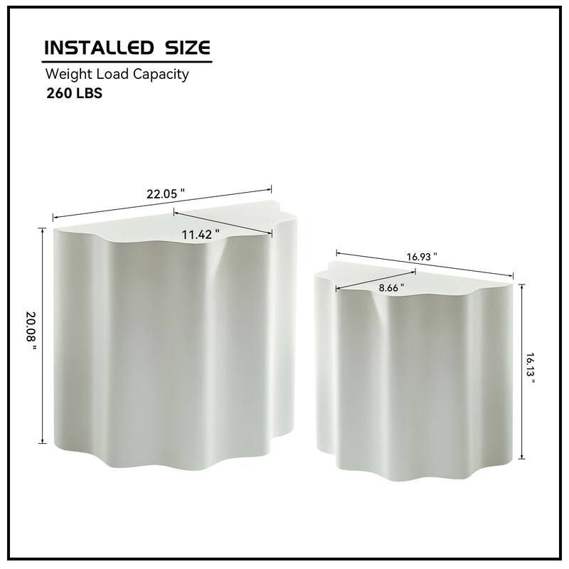 2-Piece Set Side Table Accent Table, Fiberglass Coffee Table End Table with Soft Wavy Edges for Living Room