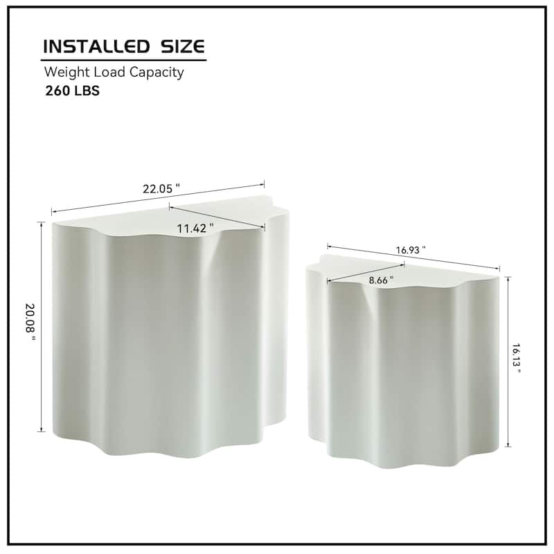 2PCS Set Modern Fiberglass Side Tables - Wavy Edges Design, No Assembly Required - Stylish End Tables for Living Room, Bedroom
