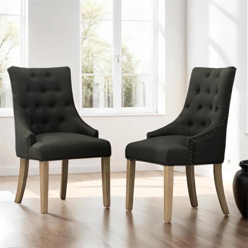 Button Tufted Solid Wood Wingback Chairs with Nail Heads, Set of 2