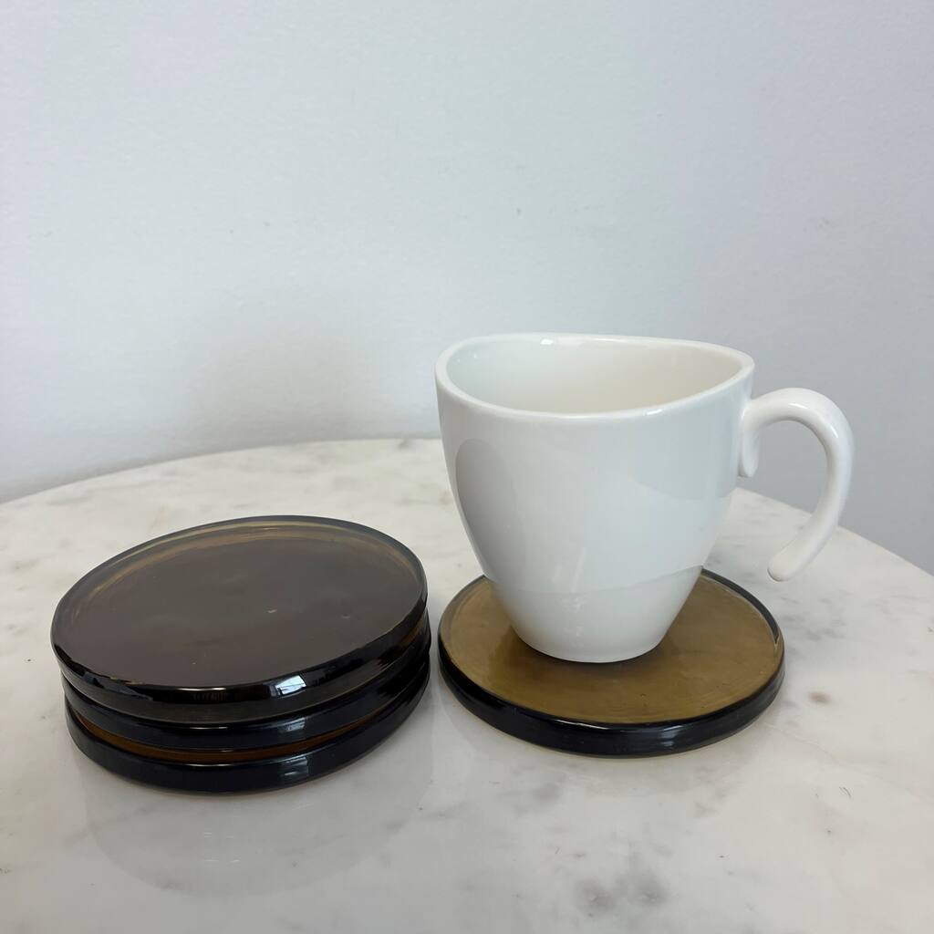 Set of 4 Recycled Glass Coasters Dia 4" Olive - Olive