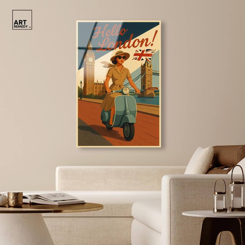 Scooter English Travel Acrylic by Art Remedy, Ready to Hang