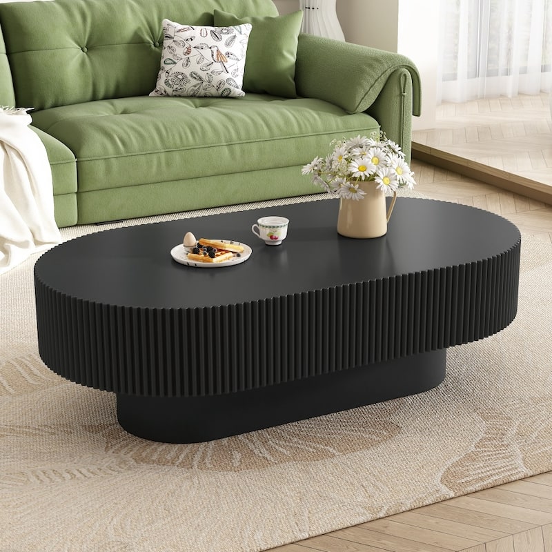 43.3"W Elegant Oval Coffee Table with 6.8"Thick Tabletop and Sturdy Base - Black