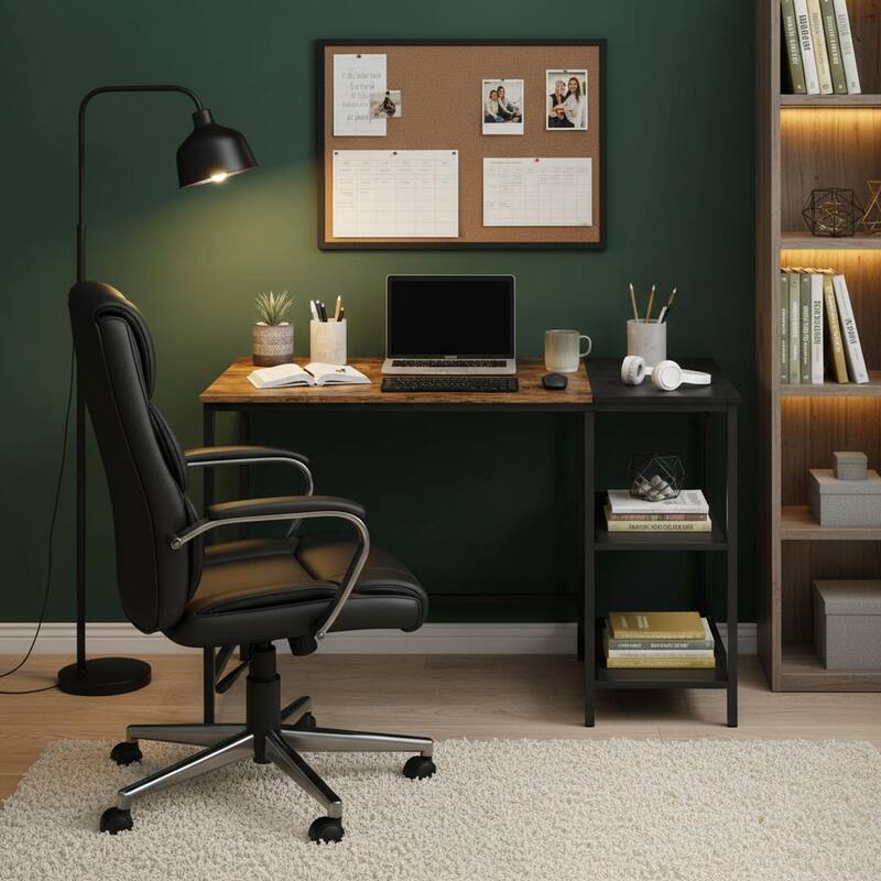 Homylin Modern Computer Desk with Storage Shelves for Home Office