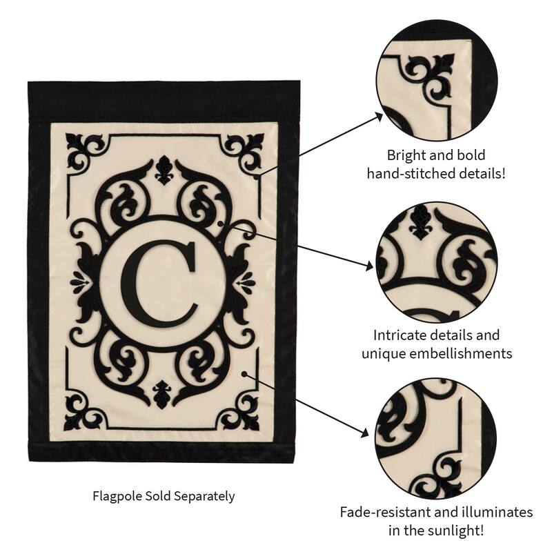 12.5 in. x 18 in. Cambridge Monogram Garden Applique Flag Letter C