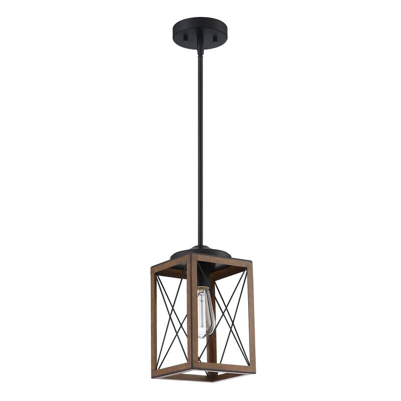 1-light pendant with black&Barnwood finish and steel cage shade