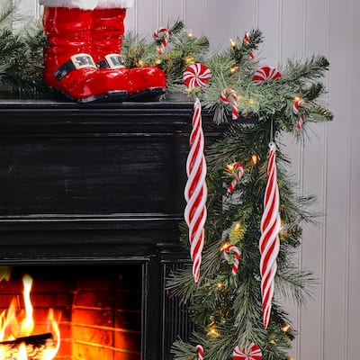 14.5" Glass Peppermint Finial Ornament Set of 2