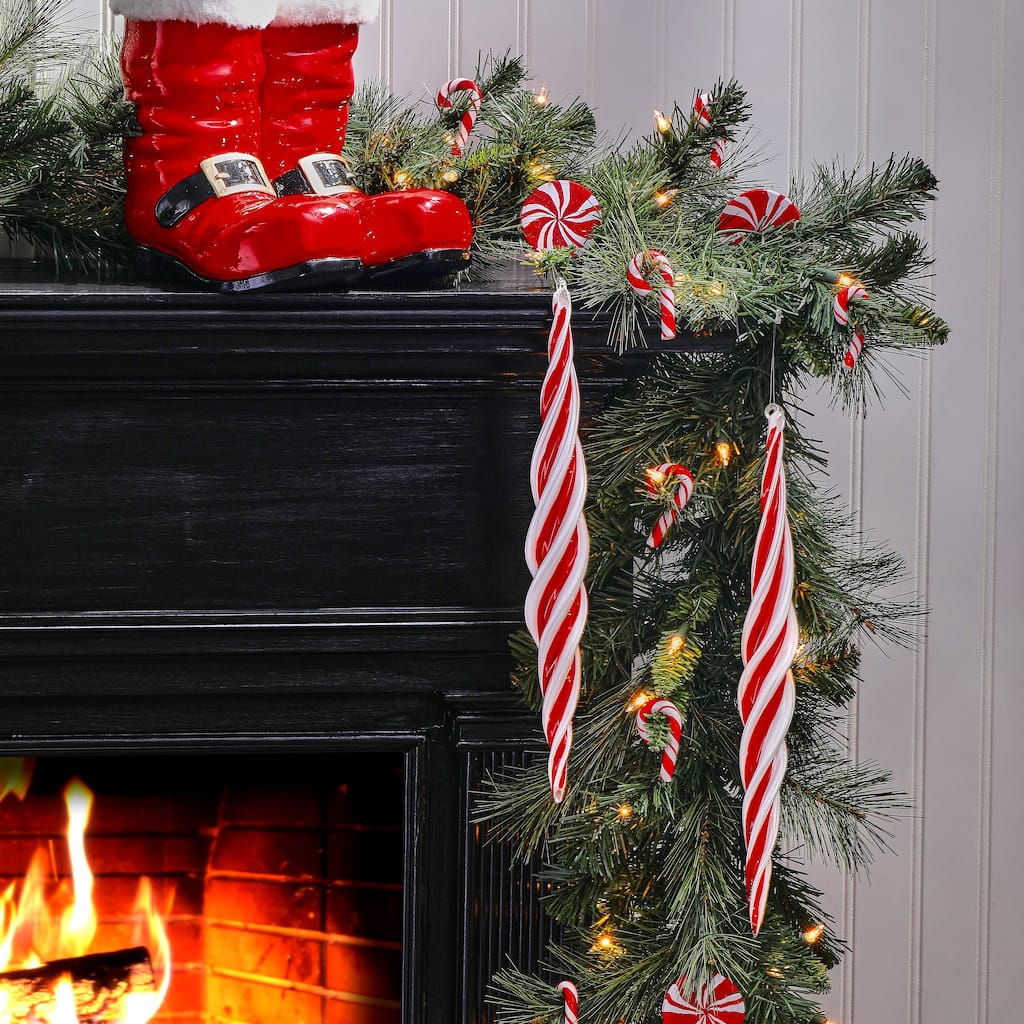 14.5" Glass Peppermint Finial Ornament Set of 2