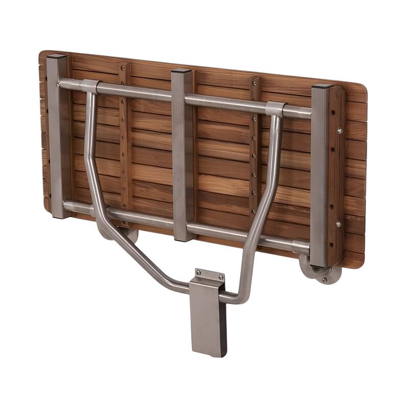 HomeRoots 28" Brown Premium Wall Mount Teak Shower Bench
