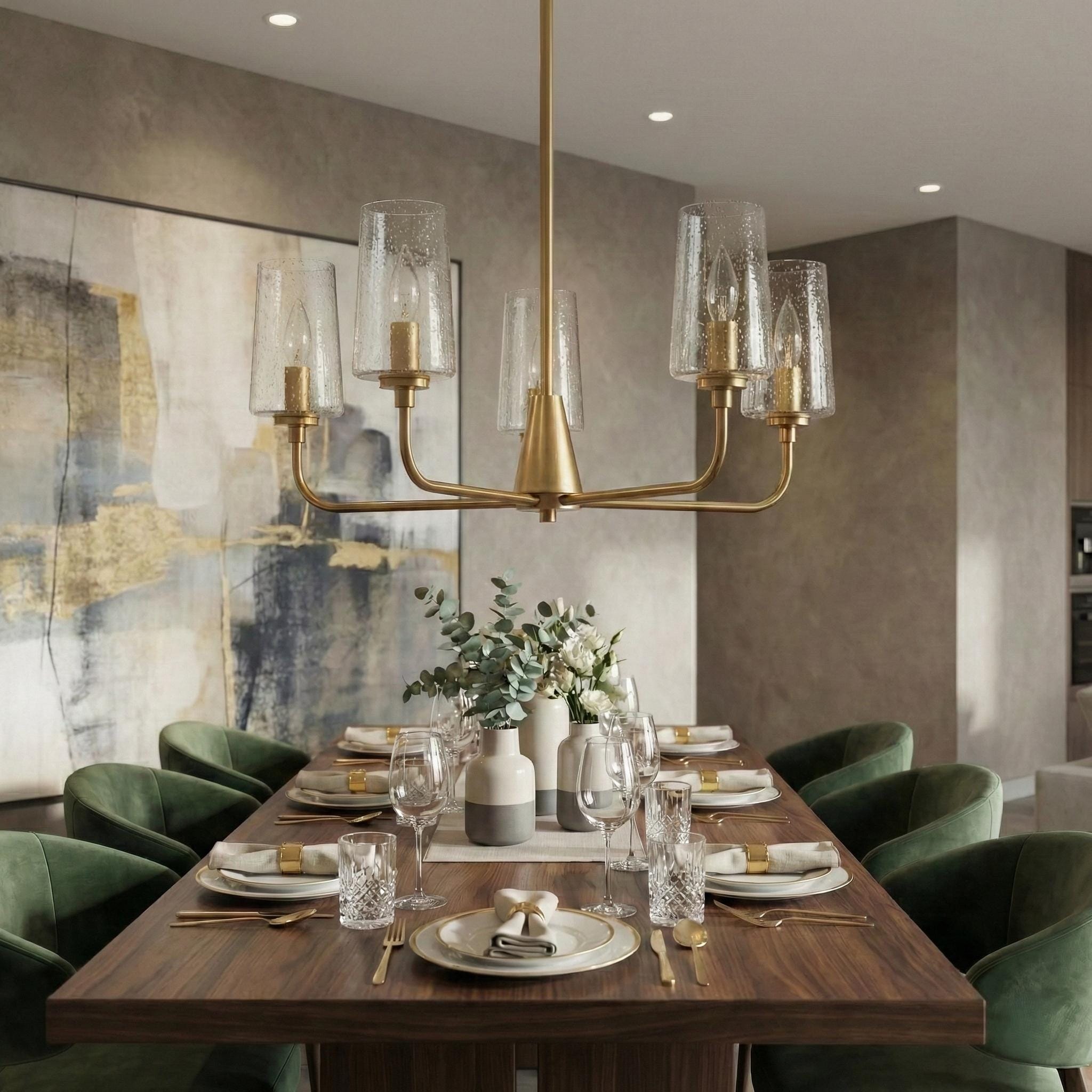 Elera 5-Light Satin Brass Chandelier with Seeded Glass Shades - Gold