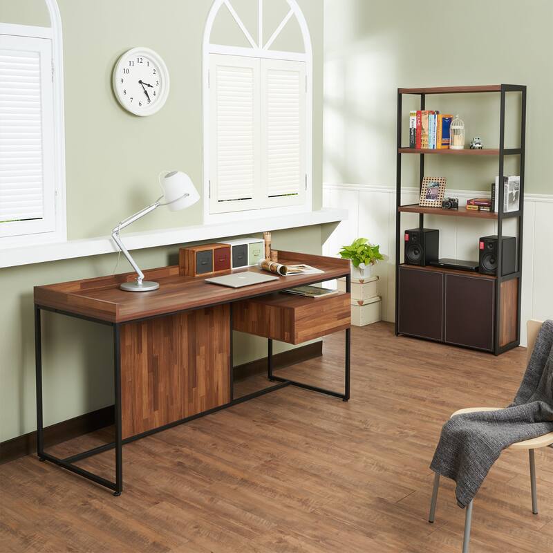 Contemporary 1-Drawer Writing Desk with Elegant Walnut Finish and Sleek Sled Base for Office or Study Use