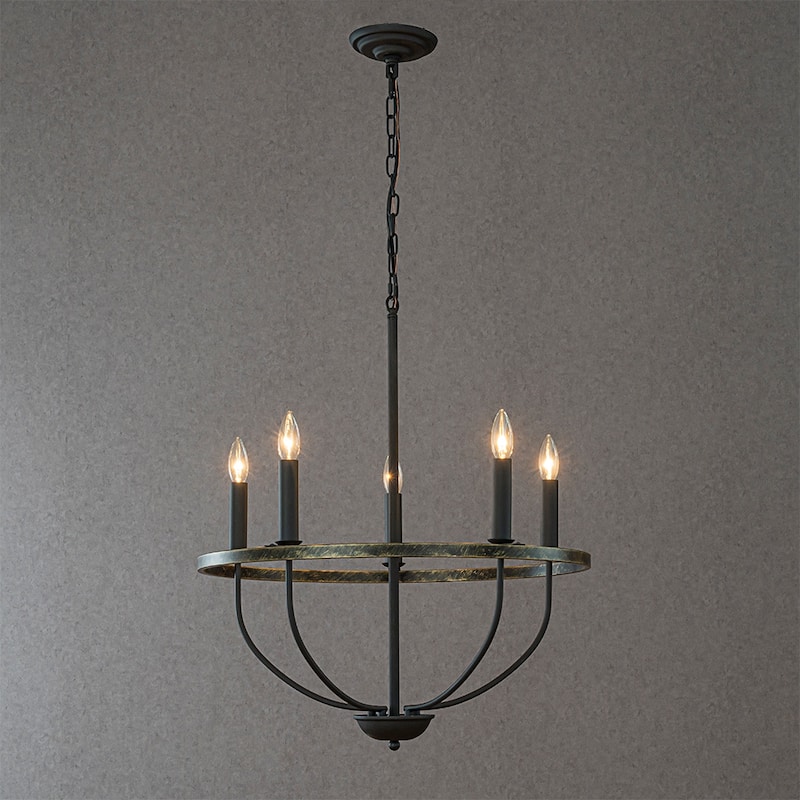 CraftHome 26'' 5-Light Modern Matt Black Classic Chandelier Industrial Candle Pendant Light For Living Room Dining Room - W24'' - W24'' - Matte Black