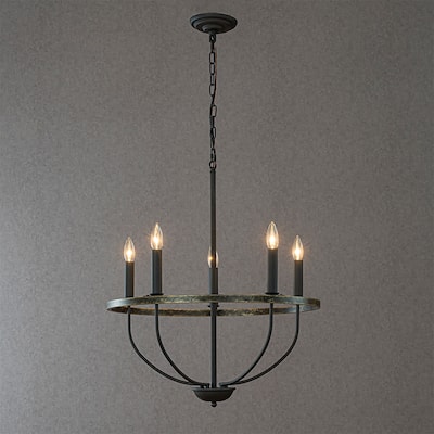CraftHome 26'' 5-Light Modern Matt Black Classic Chandelier Industrial Candle Pendant Light For Living Room Dining Room - W24''