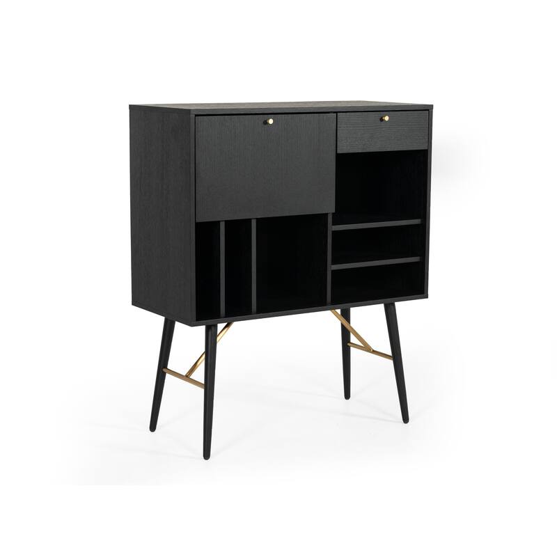 Modrest Billy Modern Black Oak & Gold Tall Buffet