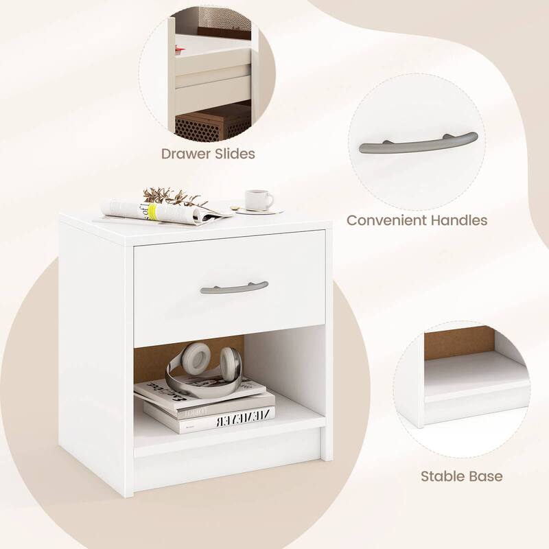 Costway Modern Nightstand Bedside Table with Drawer Open Storage Shelf