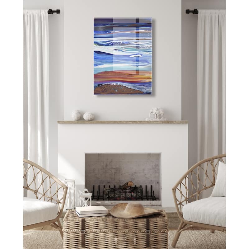 Kate and Laurel Coastal Currents Floating Acrylic Art by Xizhou Xie