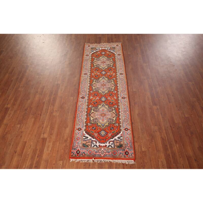 Orange Heriz Serapi Oriental Runner Rug Hand-Knotted Wool Carpet - 2'7"x 8'1"