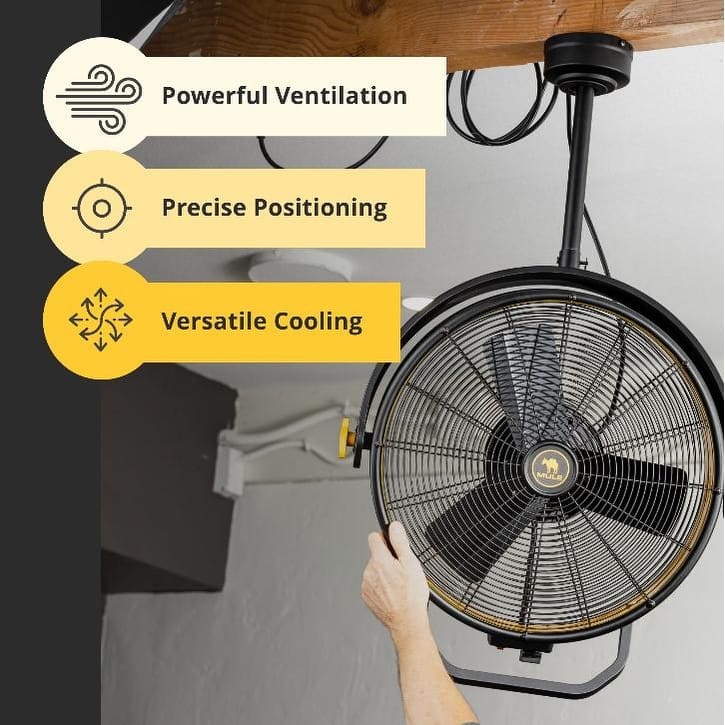 18" Mule Jet Black and Yellow Damp-Rated Garage Ceiling Fan with Remote Control - 18 Inches