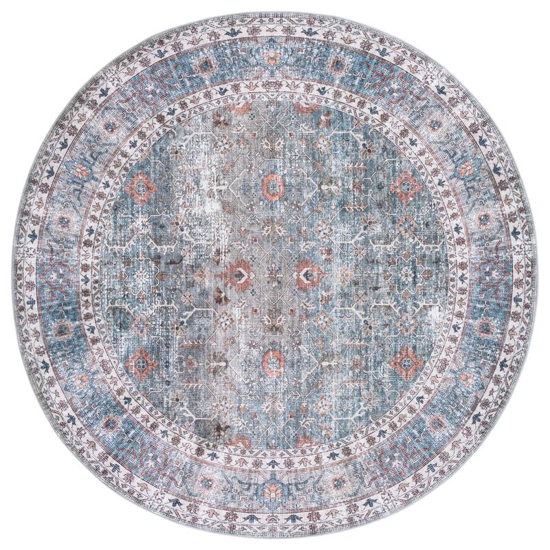 SAFAVIEH Arizona Sharifa Machine Washable & Slip Resistant Rug - Teal/Beige - 6' Round
