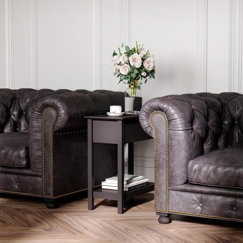 HOMCOM End Side Table in Flip Top Design with Cabinet and Bottom Shelf, Storage Furniture Decoration for Bedroom