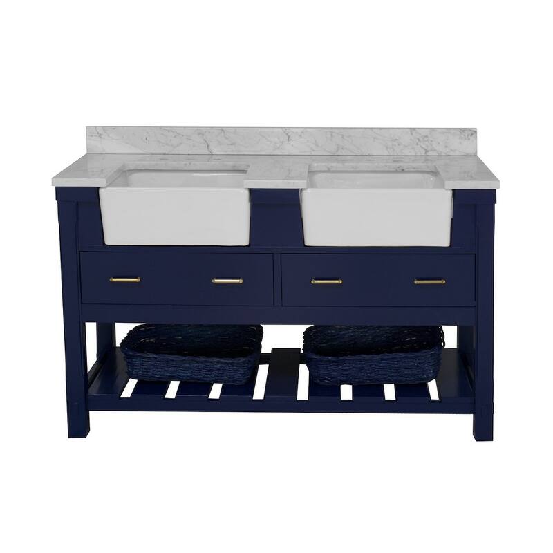 KitchenBathCollection Charlotte 60" Double Farmhouse Vanity with Carrara Marble Top