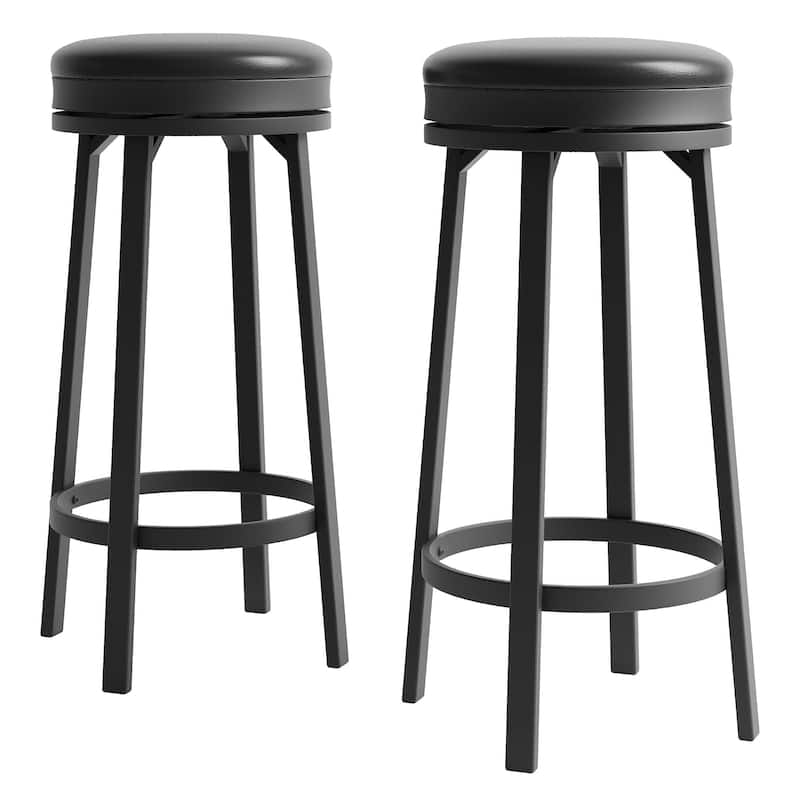 30'' Swivel Bar Stools Set of 4, Counter Height Bar Stools with Footrest，Backless Round Design with Waterproof