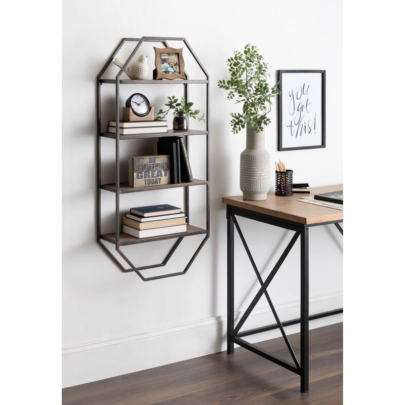 Kate and Laurel Adela Rustic Wood and Metal Wall Shelf
