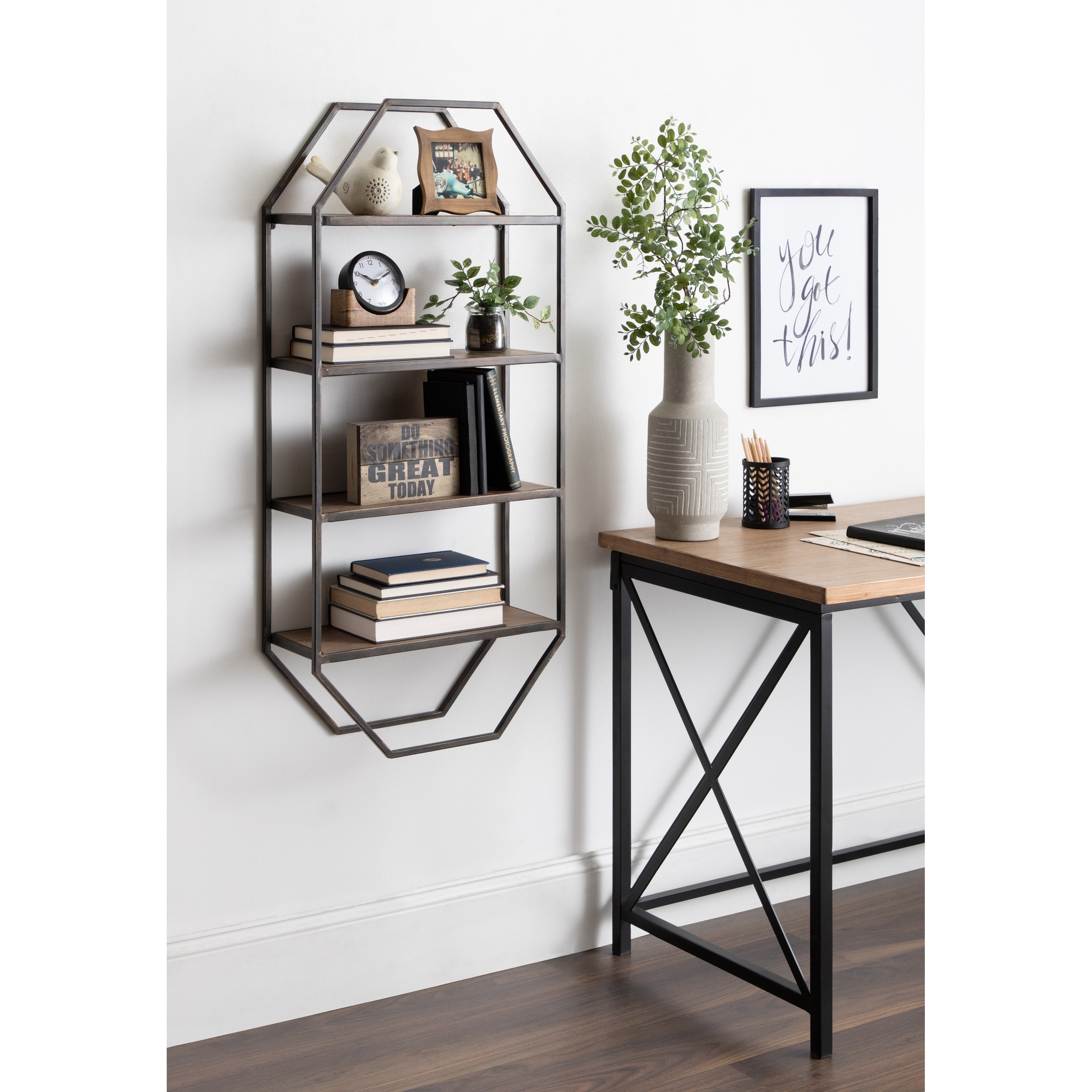 Kate and Laurel Adela Rustic Wood and Metal Wall Shelf