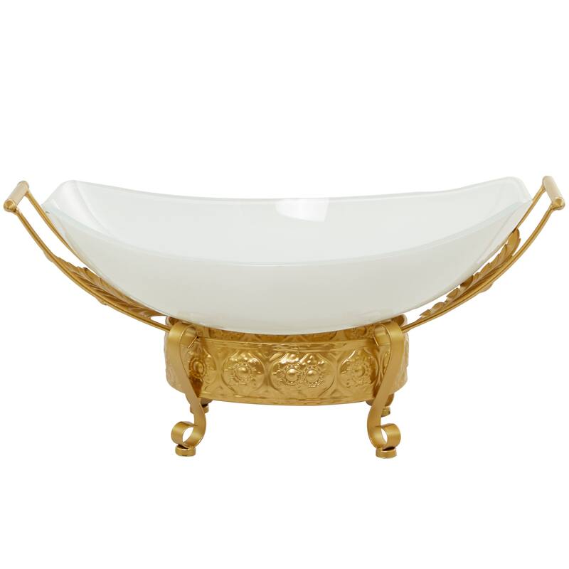 CosmoLiving by Cosmopolitan Glass Kitchen Serving Bowl with Gold or Brown Metal Stand and Ring Feet - Clear or White