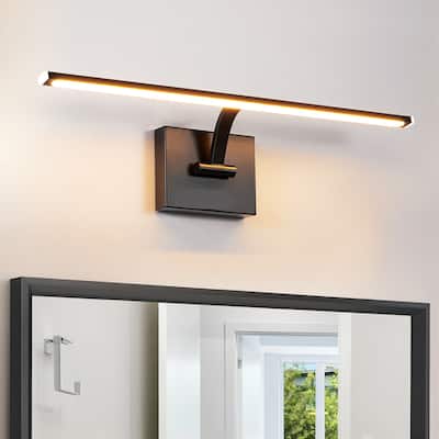 Modern 1-Light Industrial Matte Black Linear Adjustable Integrated Dimmable LED Vanity Light/ Picture Light