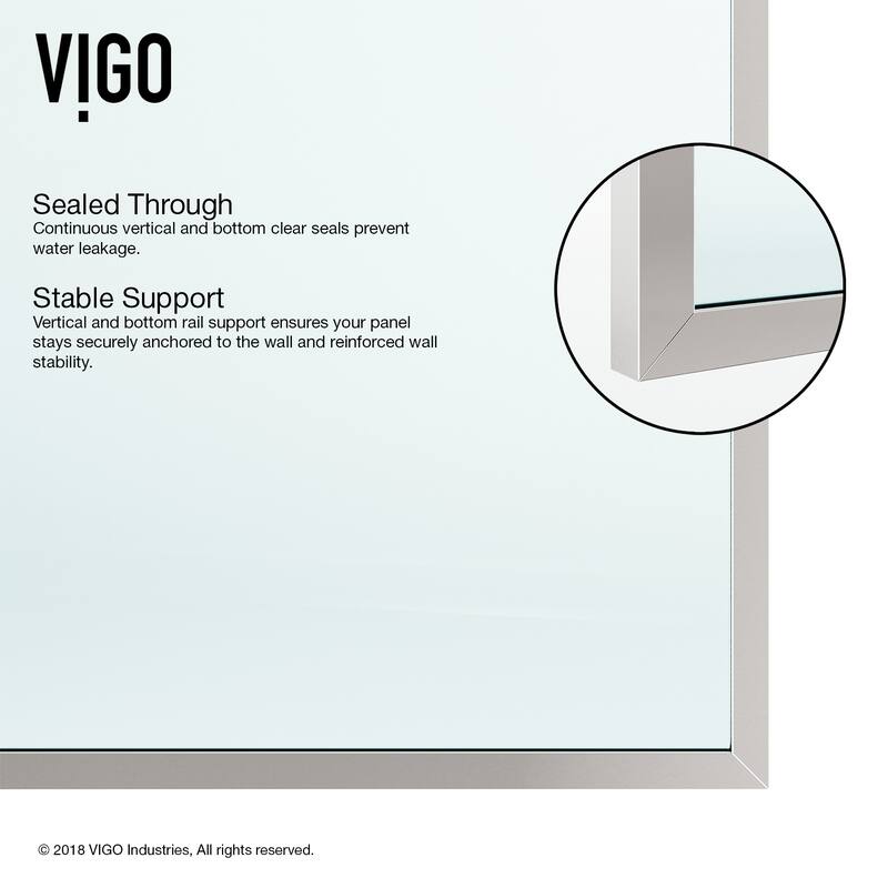 VIGO Zenith 34" W x 74" H Frameless Fixed Shower Screen in Stainless Steel