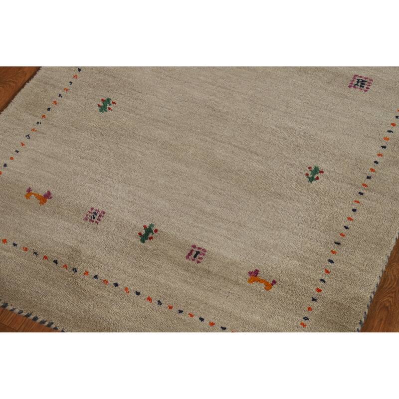 Hand Knotted Oriental 100% Wool Carpet Tribal Animal Pictorial Beige & Ivories Gabbeh Area Rug - 4' 10'' X 2' 9''