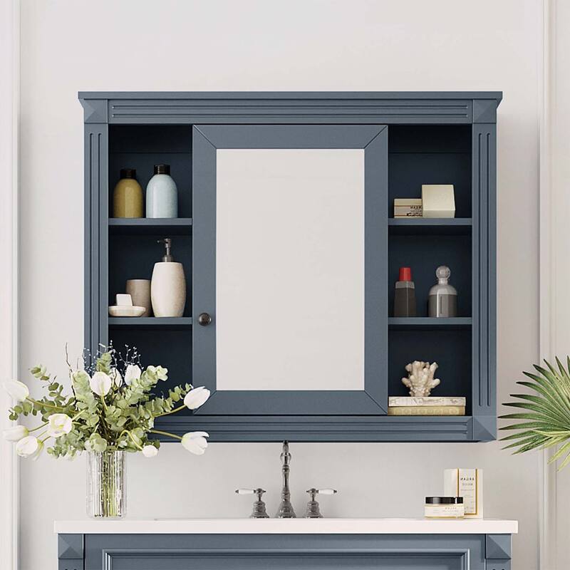 Functional Design Wall Mounted Bathroom Storage Cabinet with Mirror,6 Open Shelves,for Enhanced Organization