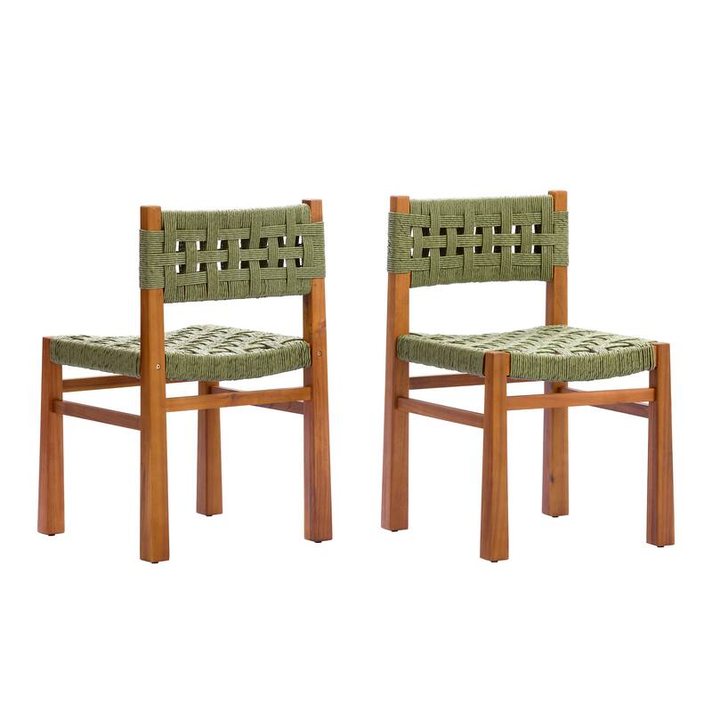 Christopher Knight Home - Acacia Wood Outdoor Patio Dining Chairs with Wicker (Set of 2)