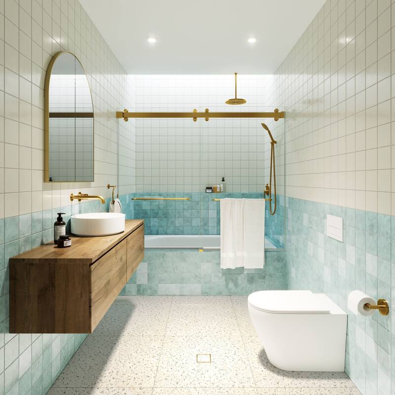 Glass Warehouse B-2DSL60-60 Polaris 60" High x 60" Wide Bypass - Satin Brass