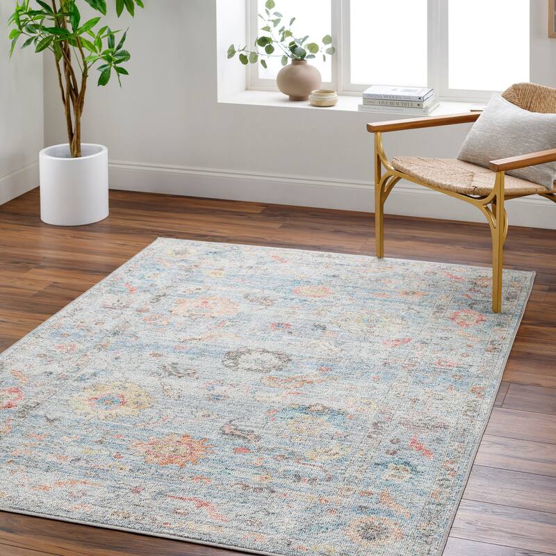 Livabliss Calhoun Transitional Medallion Washable Area Rug - 5' 3" x 7' - Pale Blue - Rectangle