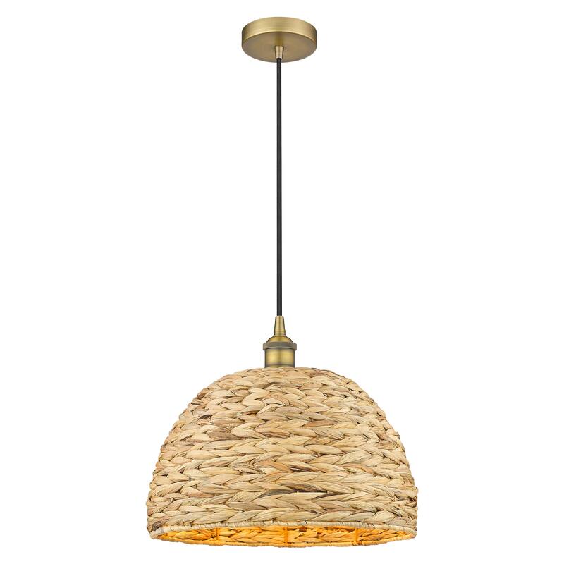 Innovations Lighting Endless Possibilities Edison - Woven Rattan - 1 Light 16" Cord Hung Mini Pendant - Brushed Brass