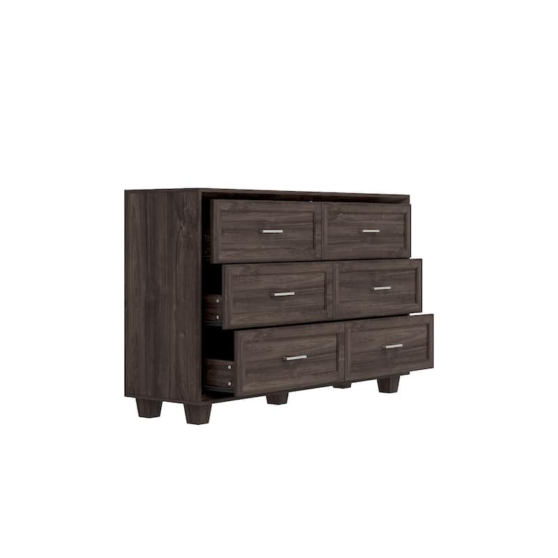 Modern Wooden Chest of Drawers with 6 Spacious Storage Compartments, Dark Brown Entryway Cabinet Dresser
