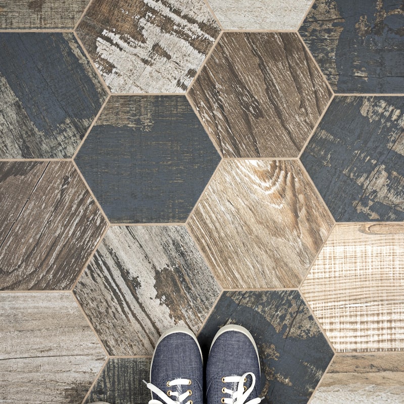 Merola Tile Gaugin Hex Catan Shadow 8-5/8" x 9-7/8" Porcelain Floor and Wall Tile