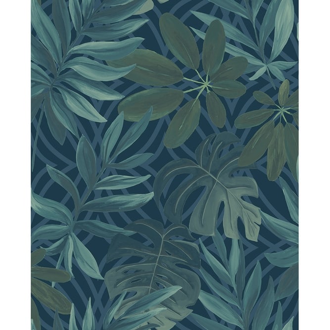 Brewster Nocturnum Dark Blue Leaves Wallpaper - 20.5in x 396in x 0.025in