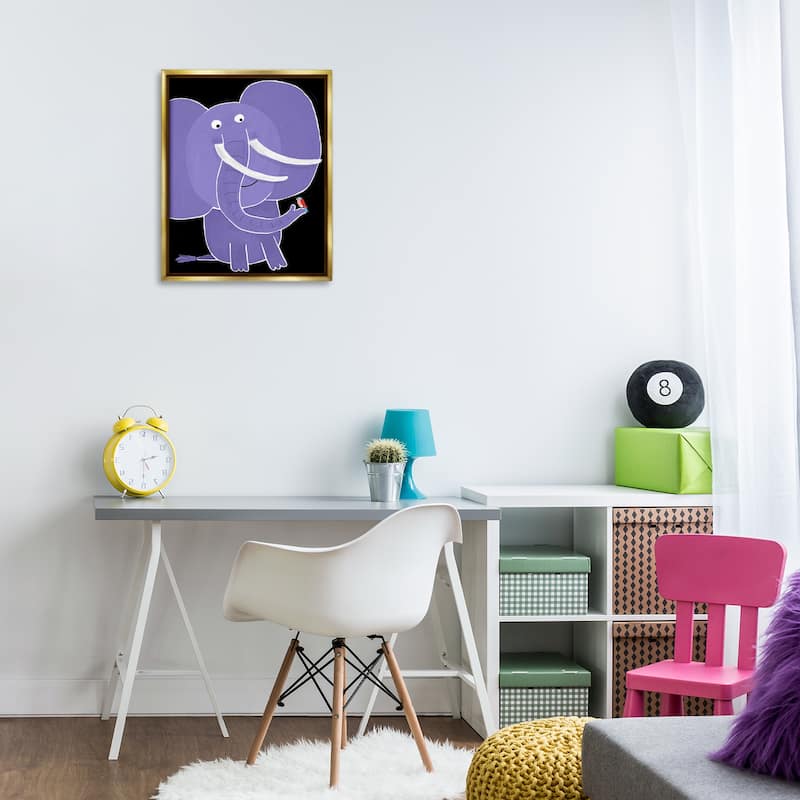 Stupell Elephant & Bird on Black Framed Floater Canvas Wall Art Design By Carla Daly