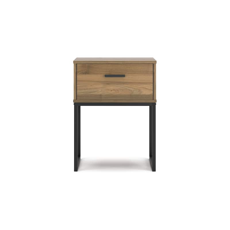 Deana Nightstand, 1 Drawer, Honey Brown Wood, Black Metal, 26 Inch