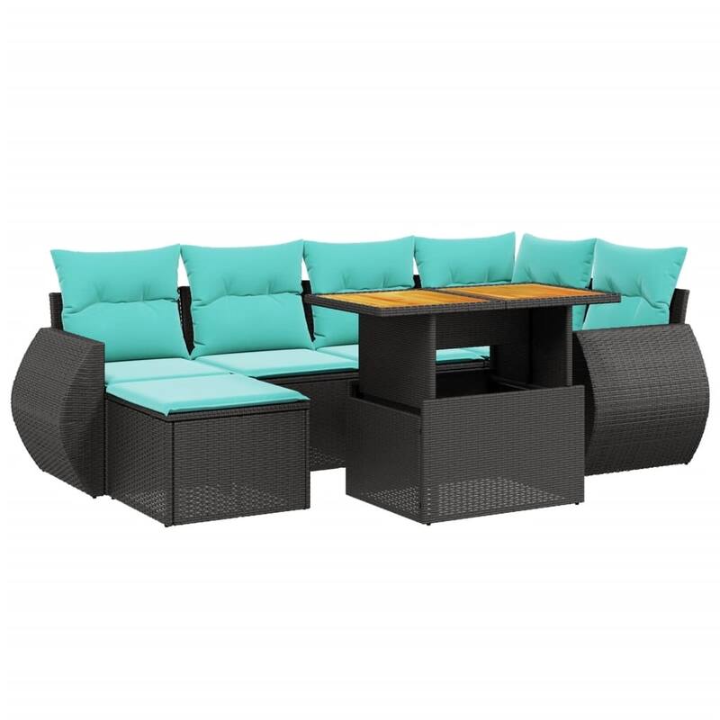 vidaXL Patio Sofa Set with Cushions Outdoor Furniture 7 Piece Poly Rattan - 21.7 x 24.4 x 27.2