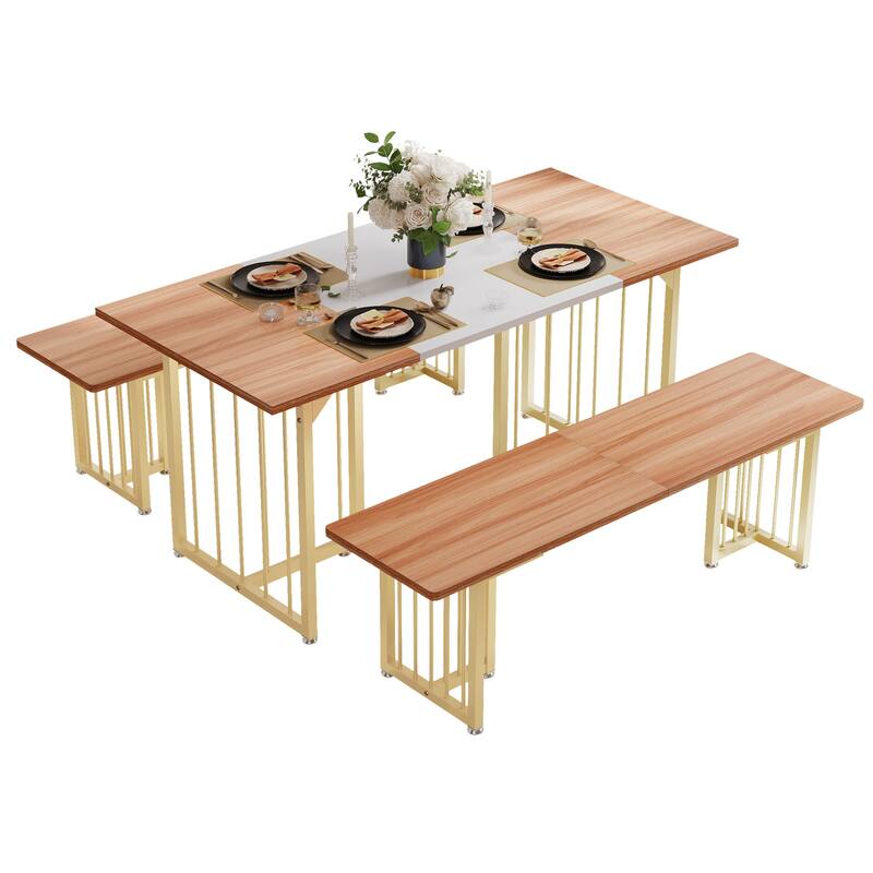 Moasis 3-Piece Dining Table Set with 2 Benches for Kitchen Dining Room