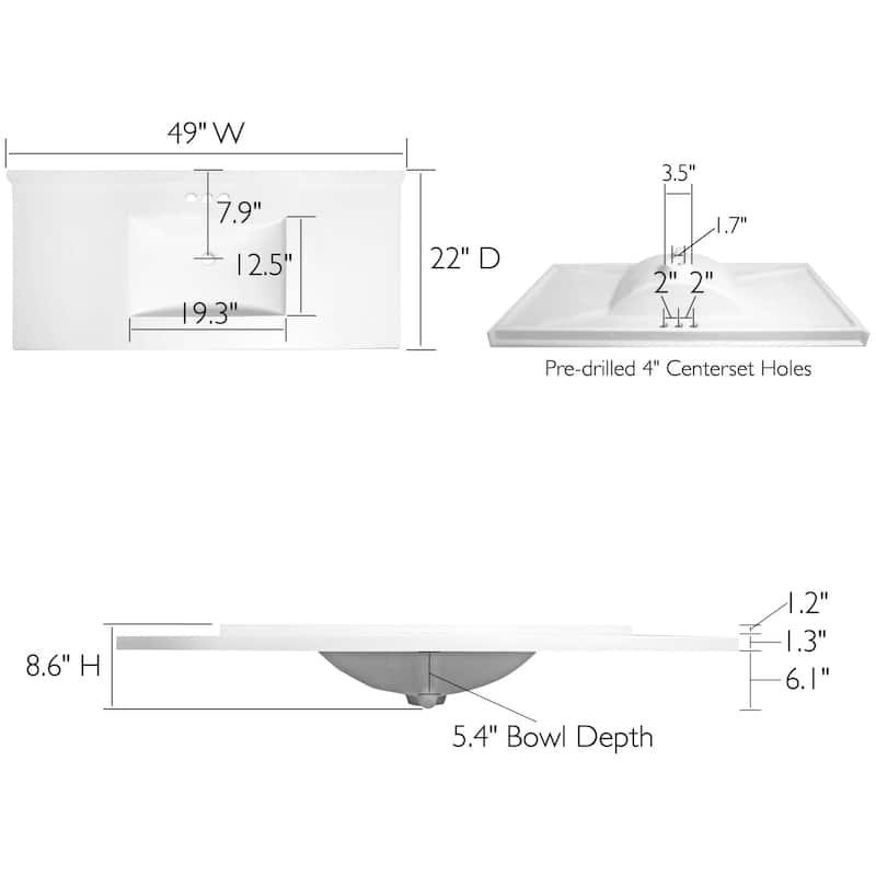 Design House 630244 Camilla 49" Cultured Marble Vanity Top with