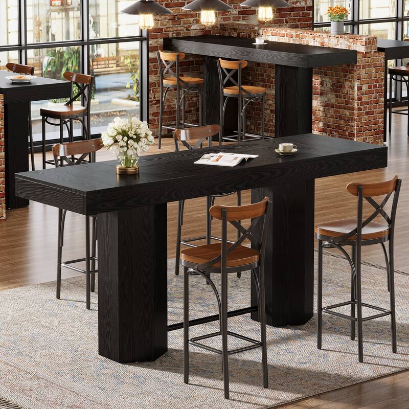Industrial Bar Table 70.9" Rectangular Home Bar Unit with Footrest