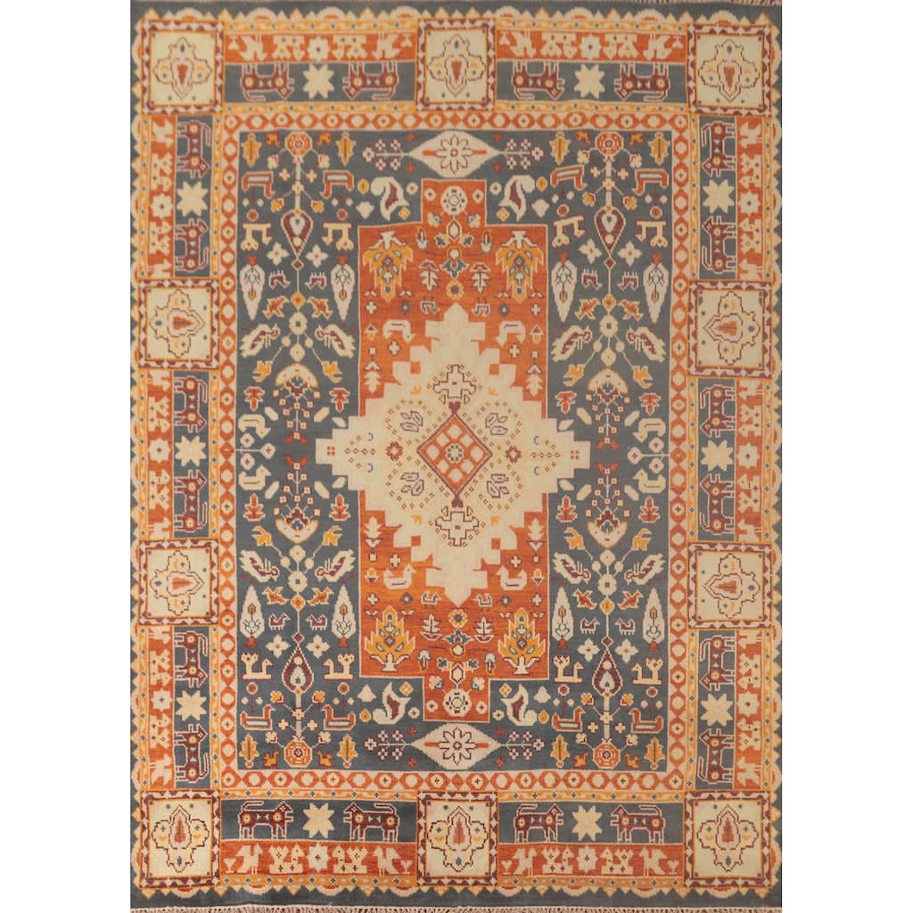 Geometric Kazak Area Rug Hand-Knotted Tribal Wool Carpet - 7'10"x 9'11"