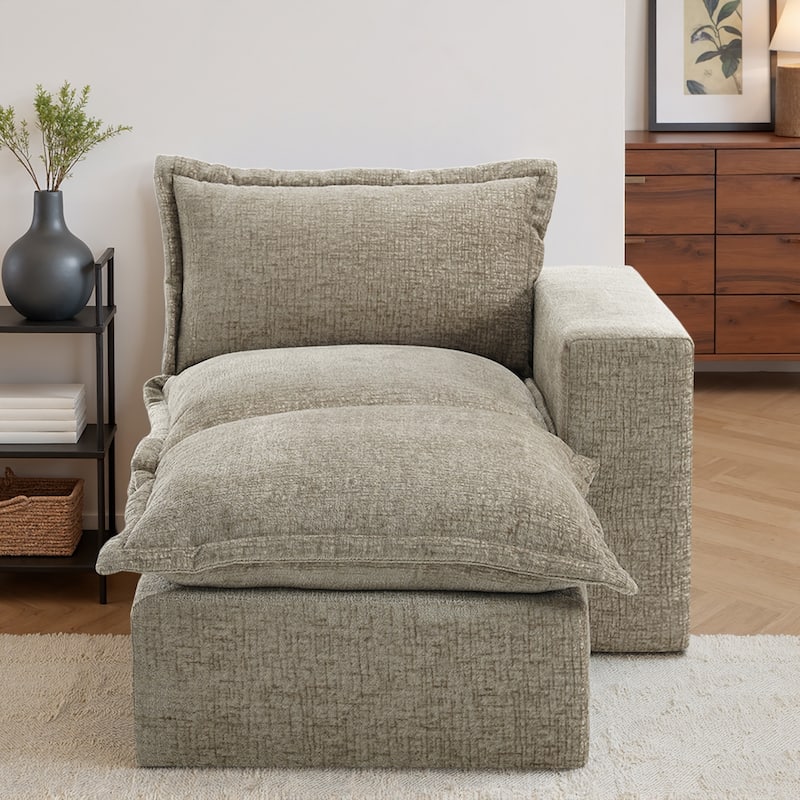 Chenille L-Shaped Modular Sectional Sofa Comfy Cloud Couch For Living Room - Camel-2 Piece - Right Facing