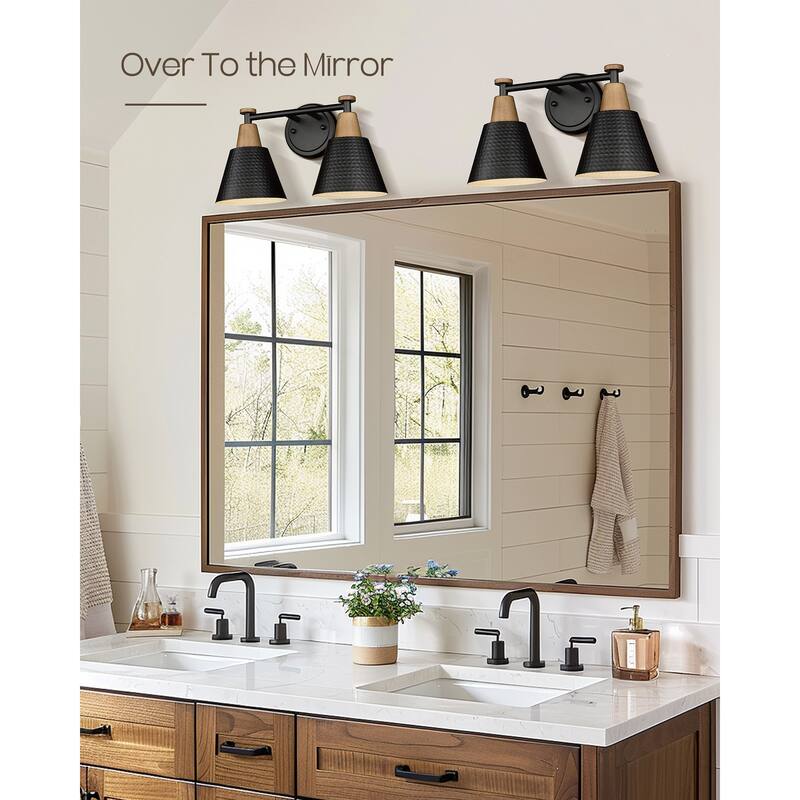 Modern Bathroom Vanity Light, Hammered Metal Shade - 1 Pack - Black-2Light
